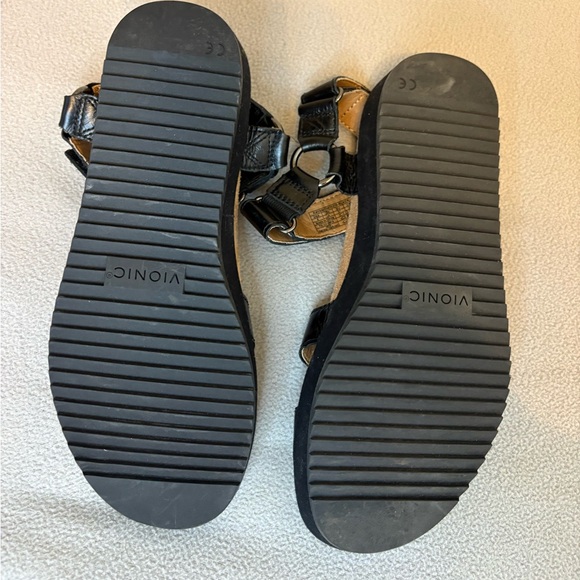 Vionic Kayani Black Leather Sandals Womens 6 Comfort Orthotic Adjustable Velcro - Picture 4 of 5